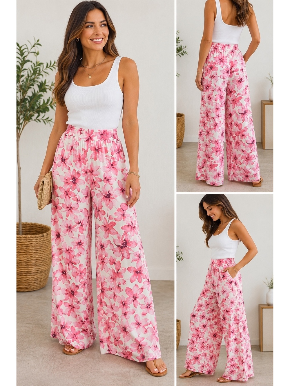 Francesca’s Fields Pink Floral Wide-Leg Palazzo Pants NWT | Size S - 100% rayon!